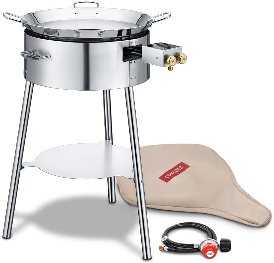 Concord Premium Stainless Steel Paella Pan + Professional Stainless Steel El Matador Paella Stove