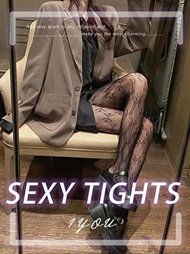 IYOU Sparkly Crystal Fishnet Stockings Black Rhinestone Bling High Waist Tights Sexy Party Nightclub Pantyhose Tights for Women