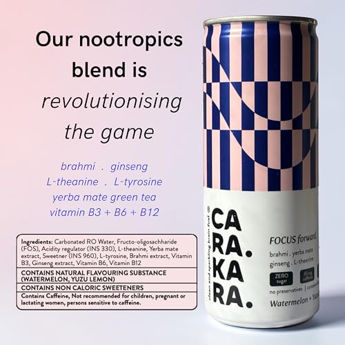 Image of Carakara Focus Drink | L-theanine, Brahmi Yerba Mate natural caffeine and botanicals to support mental clarity, focus and sustained mental energy (Pack of 12)