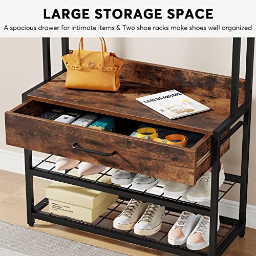 Tribesigns 3-In-1 Entryway Hall Tree With Drawer, Vintage Industrial Coat Rack With Shoe Bench And Hutch, Mudroom Bench With Shoe Storage Rack And 9 Hooks For Living Room Bedroom (Brown) #TOP3
