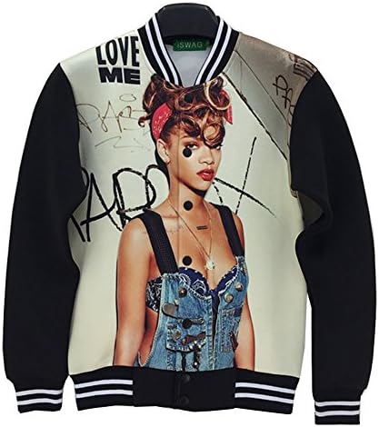 Unisex Hipster Clothing Rihanna Love Me Baseball jacket Outwear 3D Clothes (XL)