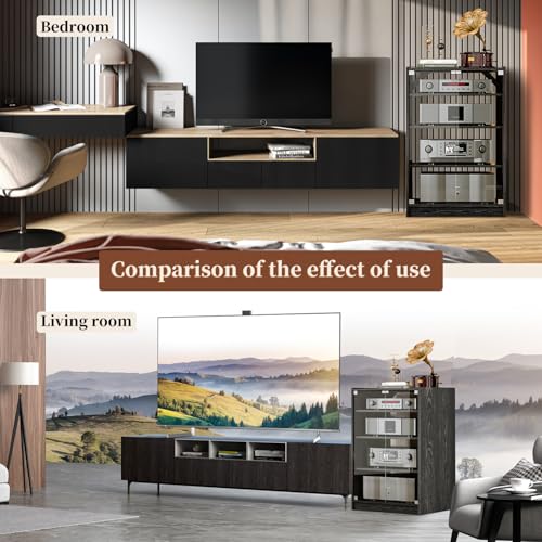 Yyj 603 Modern Audio-Video Media Stand With 4 Height-Adjustable Shelves, Av Cabinet With Glass Doors,Media Storage Cabinet Storage thumb #7