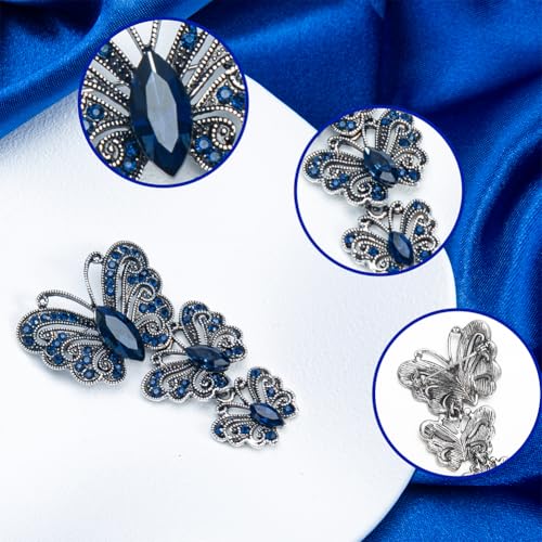 Image of Elegant Rhinestone Dark Blue Butterfly Brooches Pin, Delicate Butterfly Brooch Lapel Pins, Elegant Dress Accessories for Wedding Christmas Birthday Jewelry Gift