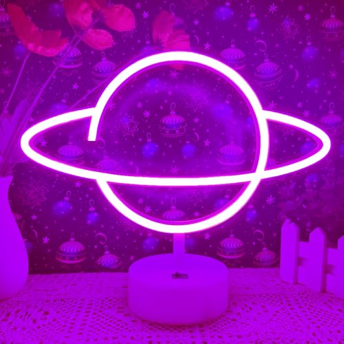 Image of Planet Neon Light Purple, LED Signs Planet USB /3*AA Battery Operated Planet Classroom Neon Signs Decor Planet Neon Light Signs for Bedroom, Boys&Girls Room, Gaming Room Decor, Christmas Gifts