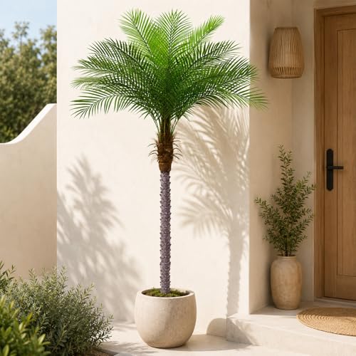 Image of 7ft Artificial Phoenix Palm Tree, Faux Coconut Silk Tropical Fake Palm Plant for Indoor Outdoor Home Office Patio Bathroom Pool Coastal Decor(Set of 2)