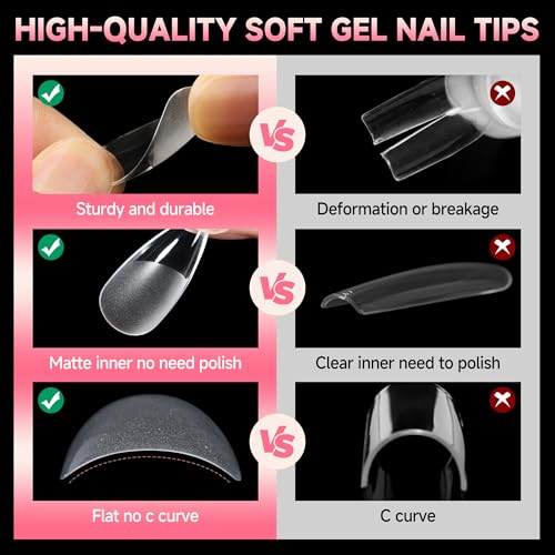 Image of UNA GELLA Medium Stiletto Nails Tips,504Pcs Press-on Nails Stiletto Clear Gel Nail Tips, Full Cover Pre-Etched Fake Acrylic Nails, Sturdy for Nail Extensions Home Art Salon 12 Sizes