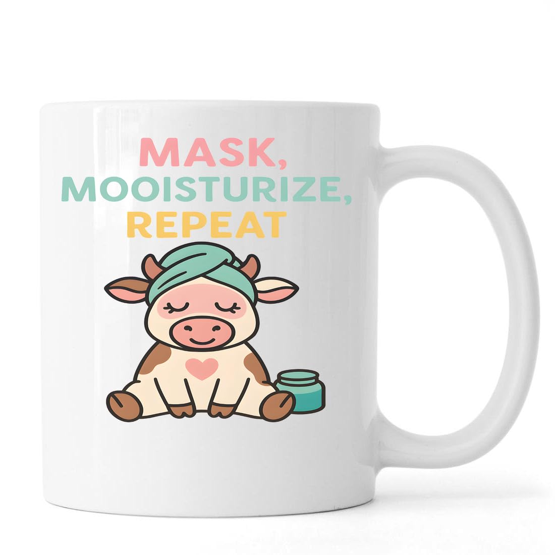 Maska Mooisturize Repeat zabawna krowa gra słów ceramiczny kubek do herbaty kawy biały