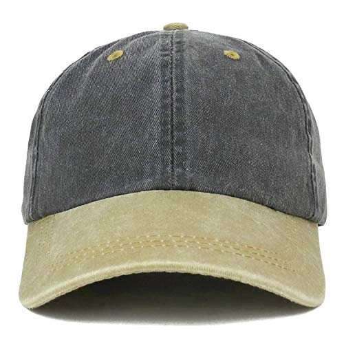 Trendy Apparel Shop Low Profile Unstructured Pigment Dyed Two Tone Baseball Cap - Black Khaki #TOP1