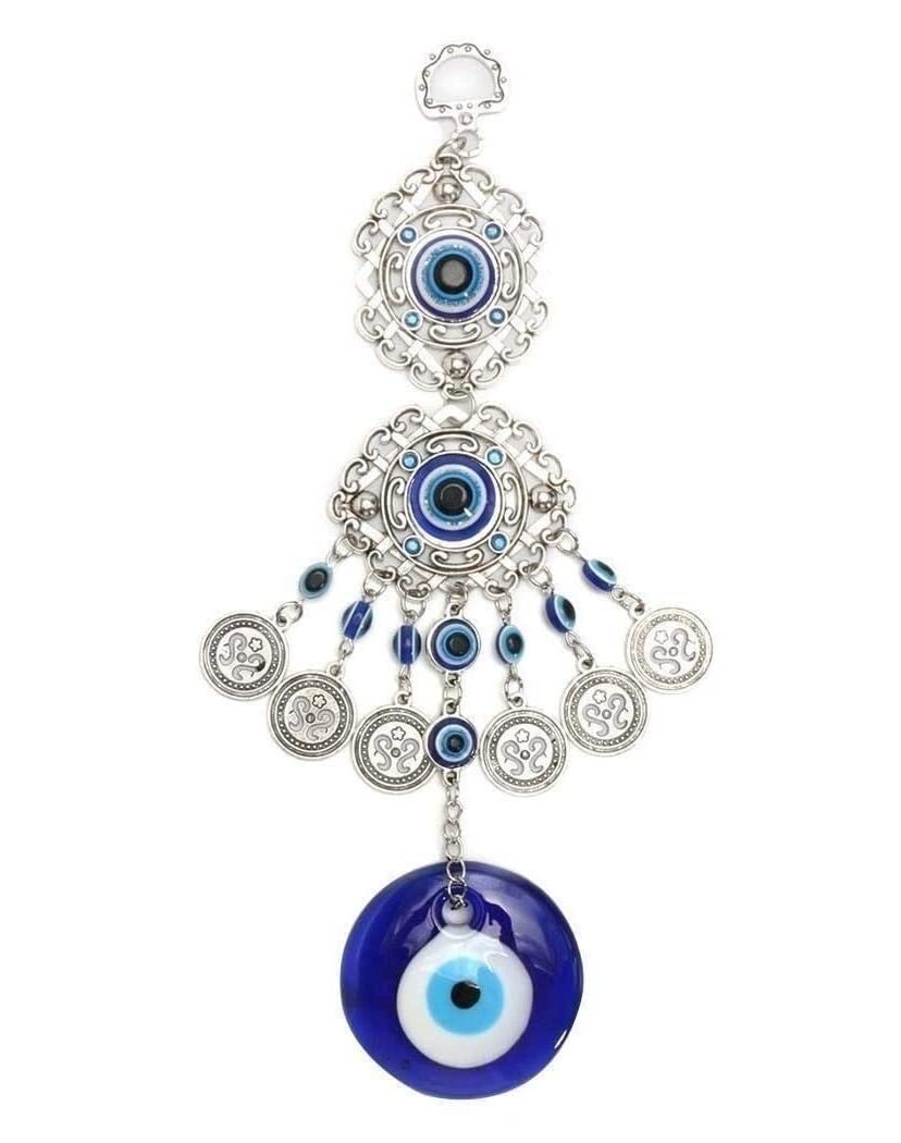 Dzwonek Wietrzny, Turcja Evil Eye Wisiorek Łapacz Snów Niebieski Rhinestone Windchimes Dekoracja Do Powieszenia Na Ścianie Błogosławieństwo Ochrona Prezent Muzyczne Dzwonki Rzemiosło