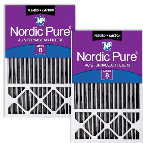 Image of Nordic Pure 16x25x5 Pleated MERV 8 Plus Carbon Air Filters 2 Pack | Actual Size: 15 3 /4 x 24 3 /4 x 4 3 /8 Honeywell Replacement Made in USA, Standard HVAC & Furnace Filtration