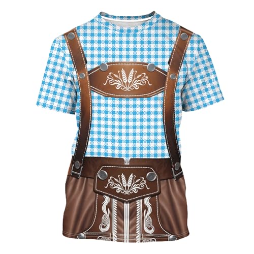 DFZ Oktoberfest T-Shirt German Lederhosen Bavarian Short Sleeve for Mens Funny Costume Party Top Blue