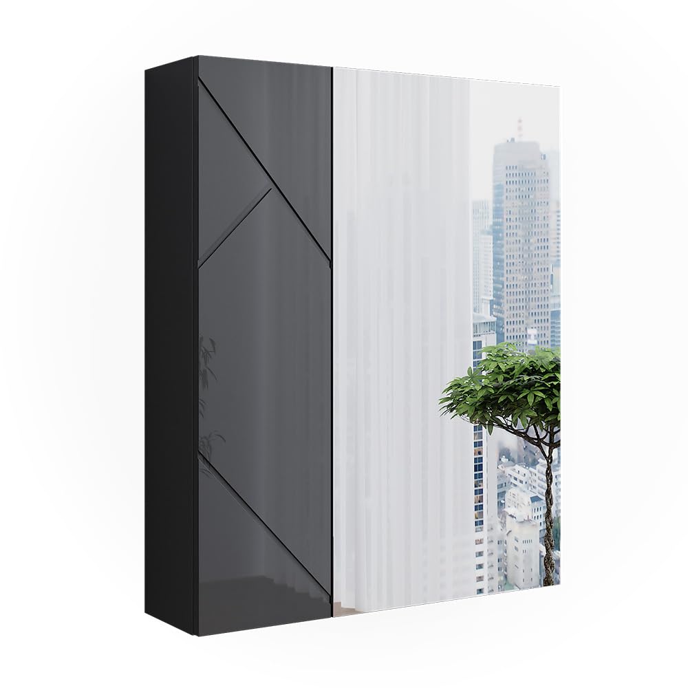 Vicco Badspiegelschrank Irma, Anthrazit Hochglanz/Anthrazit, 60 x 75 cm, zur Wandmontage mit integrierter Spiegelfläche