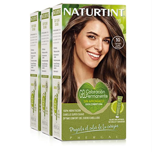 Naturtint Biobased | Coloración sin amoniaco | 100% cobertura de canas | Ingredientes vegetales | Color natural y duradero | 5G Castaño Claro Dorado | Pack de 3