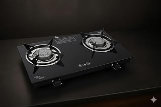 Thermador Super Sleek Gas Stove 2 Burners Permium Gas Saver Tornado Burner 2 Burner Gas Stove Manual Ignition LPG Compatible Gas Chulha ISI Certified 1 Yr Manufacturer Warranty, Black