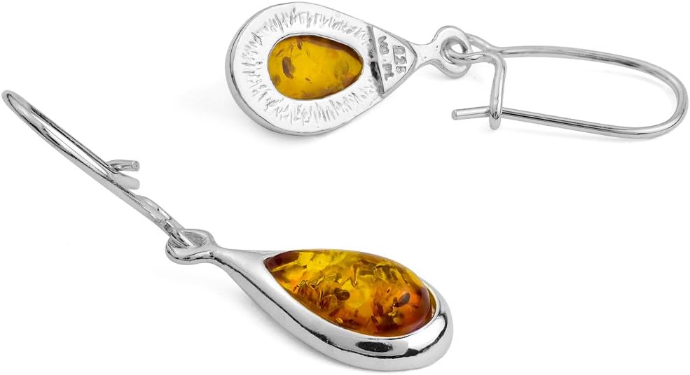 Amber Sterling Silver Teardrop Small Earrings