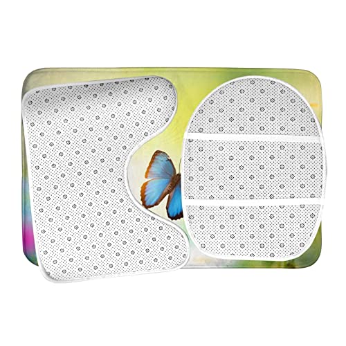 DIRYKILP Badematte + Konturmatte + Toilettendeckelbezug, schöner Schmetterling 3-teiliges Badematten-Set, mit rutschfester Klebeunterseite – Bild 7