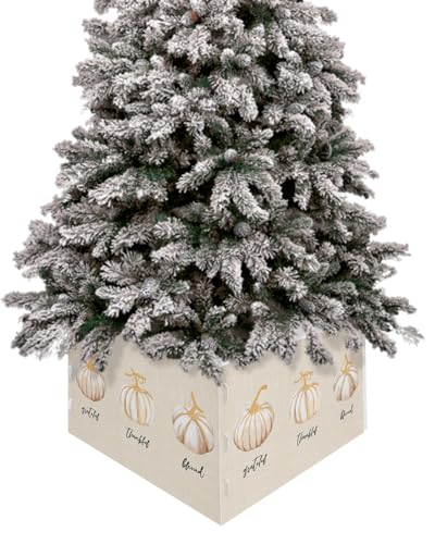 Christmas Tree Collar 4PCS-17\"x10\", Christmas Tree Ring Thanksgiving Grateful Thankful Bless Pumpkin Vintage Linen Texture Christmas Tree Stands Skirts Base Covers for Xmas Holiday Home Decor