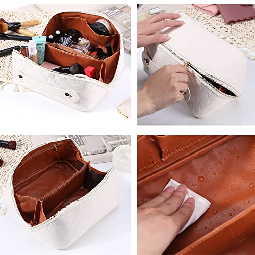 Large Capacity Travel Cosmetic Bag Plaid Checkered Makeup Bag Portable Leather Waterproof Skincare Bag With Handle And Divider For Women #TOP5