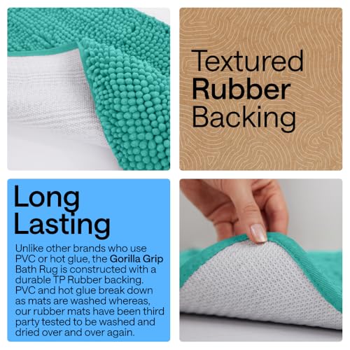Image of Gorilla Grip Original Shaggy Chenille Square U-Shape Contoured Mat for Base of Toilet, 22.5x19.5 Size, Machine Wash and Dry, Soft Plush Absorbent Contour Carpet Mats for Bathroom Toilets, Turquoise