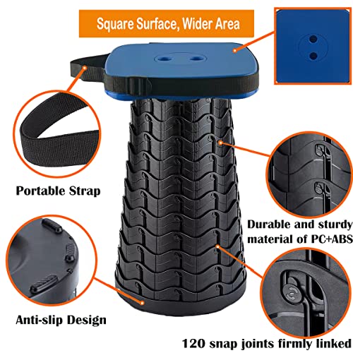 Image of Collapsible Camping Stool with Seat Cushion & Nylon Bag, Square Portable Telescopic Stool, Lightweight Sturdy Foldable Stool for Camp Fishing Picnic, Max Load 550 lb