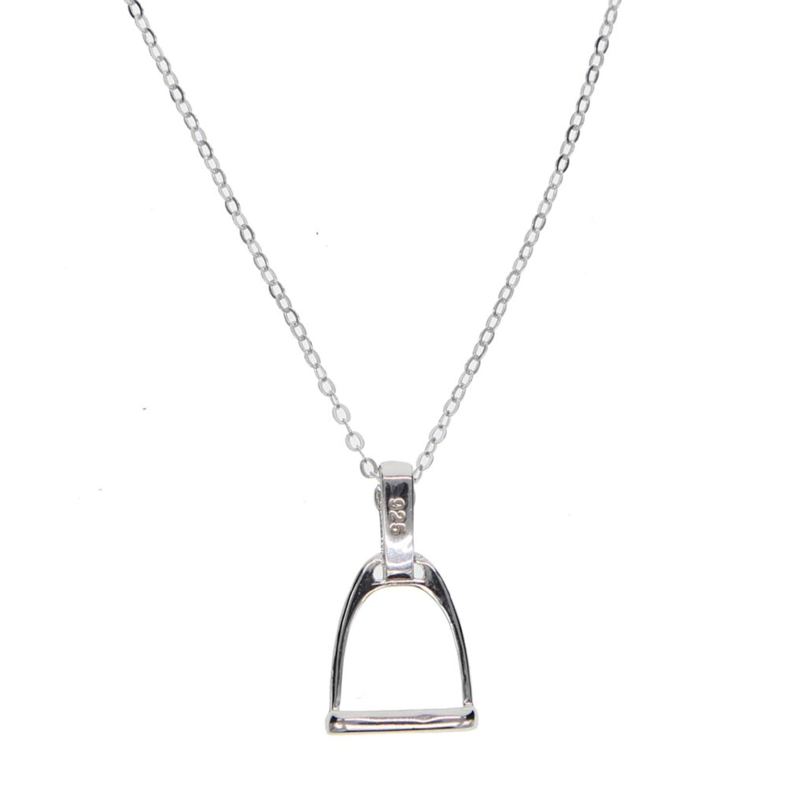 DAOMEI 925 Sterling Silver High Polish Silver Iron Stirrup Horse Style Pendants Equestrian Necklace