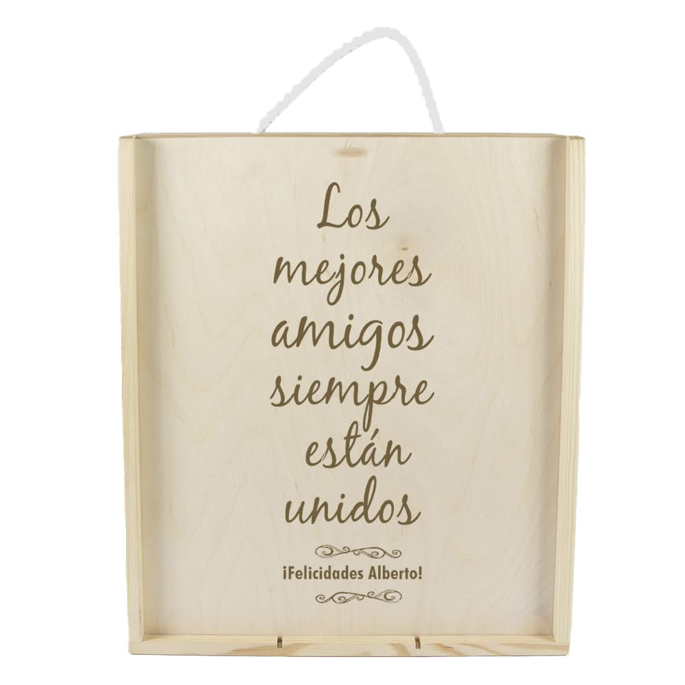 CALLE DEL REGALO Caja de Madera para tres Botellas de Vino grabada con el Texto Que tú Quieras.