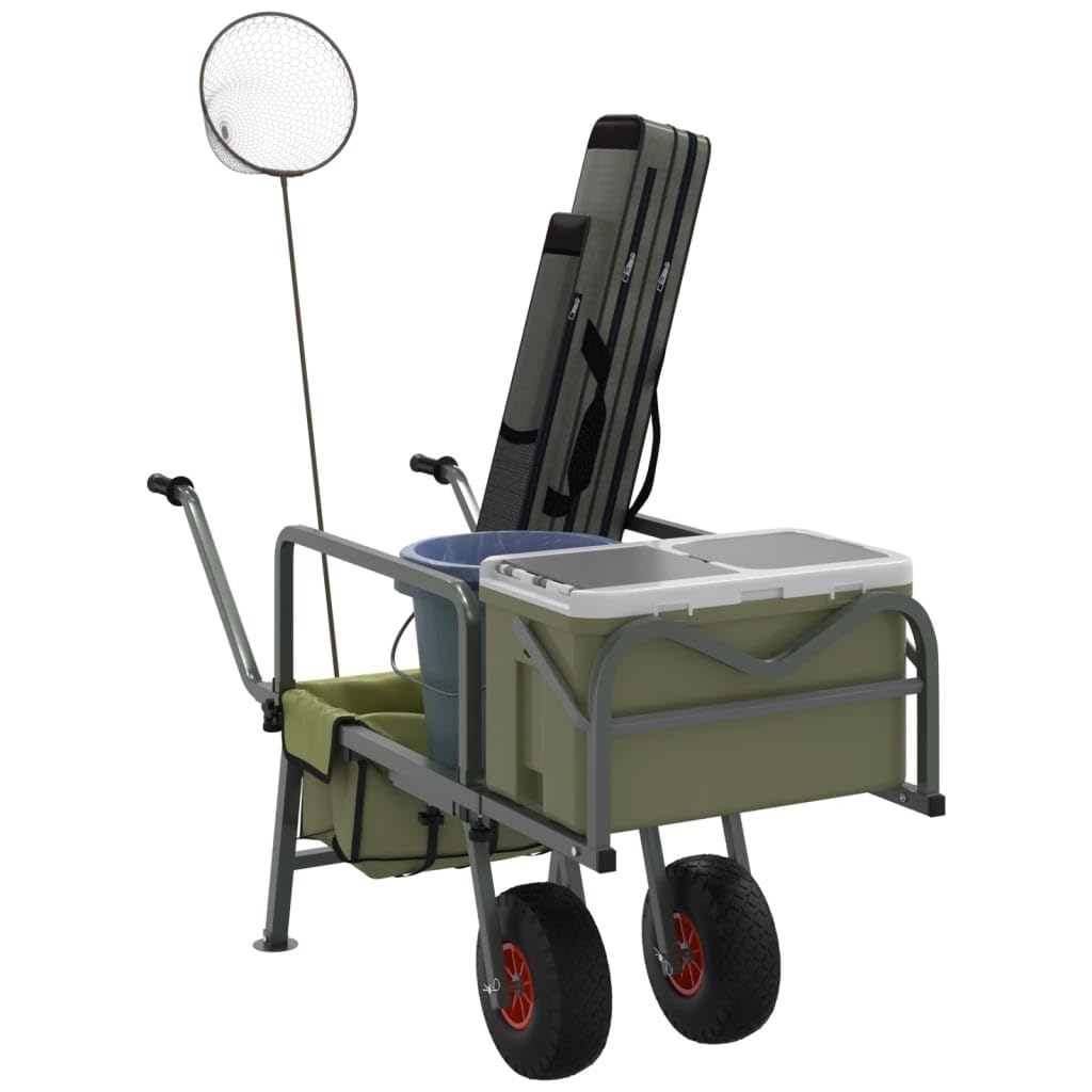 Brokky Carrello da Pesca Verde con 2Ruote Acciaio Verniciato a Polvere|Carrello Trolley Pieghevole Pickup