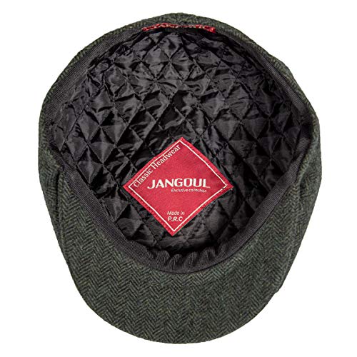 Jangoul Men Wool Blend 8 Panel Newsboy Cap Tweed Cabbie Hat Snap Brim (Herringbone Green, 7 7/8) #TOP6