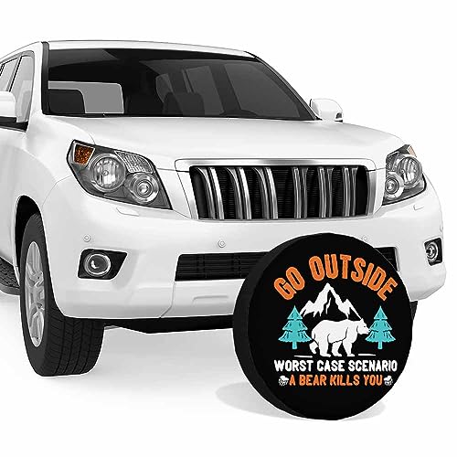 Image of Funny Arogant Bear Spare Tire Cover Go Outside Worst Case Scenario a Bear Kills You Weatherproof Universal Wheel Protectors Camper Tire Covers for Trailer Rv Travel(17 inch)