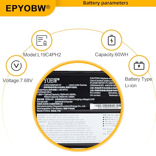 EPYOBW L19C4PH2 Laptop Battery 60Wh 7820mAh 4-Cell 7.68V Compatible with Lenovo Ideapad Yoga 9-14ITL5 82BG Series L19M4PH2 by EPYOBW - Image 3