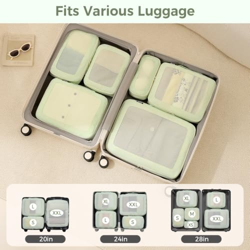 Image of BAGAIL Compression Packing Cubes for Travel Essentials, 6 Set-Green