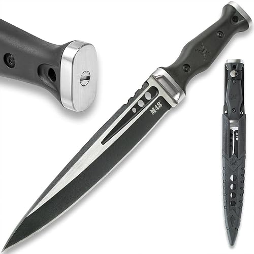 M48 Highland Scottish Dirk con funda Hoja de acero inoxidable fundido recubierto de óxido negro, mango TPR, pomo y protector de acero inoxidable