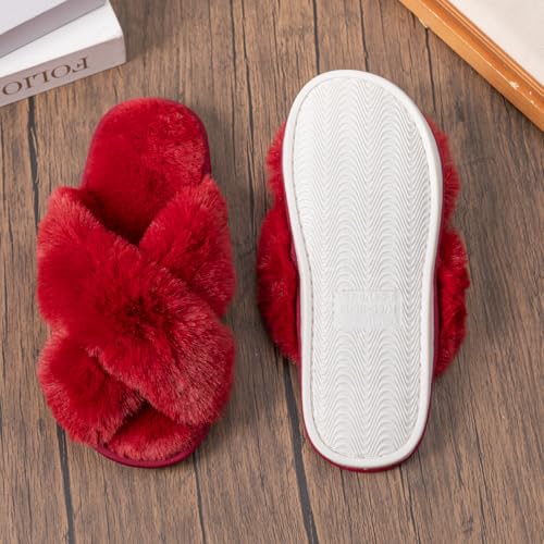Image of Enteer Women's Slipper Memory Foam Cross Band Fuzzy Slippers Open Toe Cozy House Slippers Cozy Plush Bedroom Indoor Outdoor