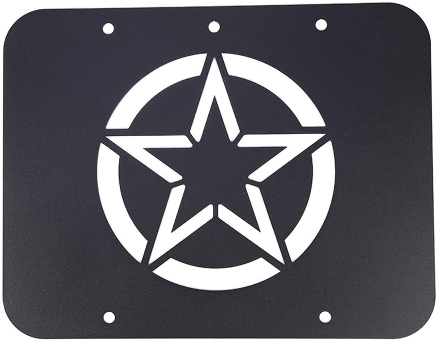 YOCTM TJ Spare Tire Carrier Delete Filler Plate Tramp Stamp Tailgate Vent-Plate Cover for 1997-2006 Jeep Wrangler TJ Aluminum Black Cover Trim (Black Star)