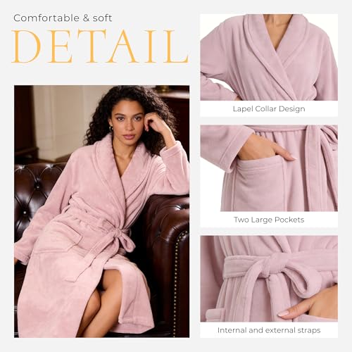 Image of HEARTNICE Womens Fleece Robes, Soft Plush Long Bathrobe, Thick Kimono Robes for Womens, Warm House Coat