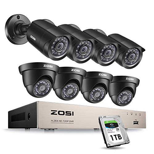 ZOSI Security Camera System 8CH 4-in-1 HD-TVI 1080N/720P Surveillance Video Recorder with (8)