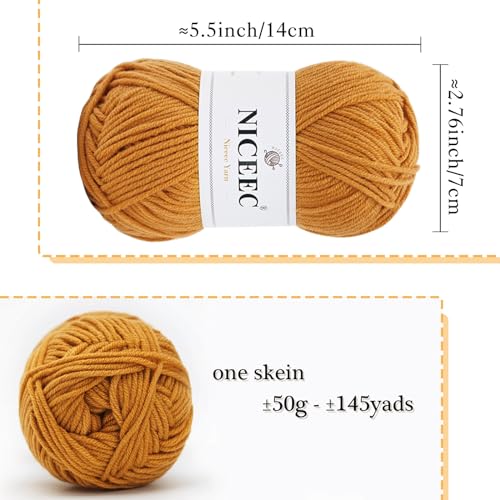 Image of NICEEC 300g Soft Assorted Colors Yarn - Sport Weight,100% Acrylic, 4 Ply, Bonbons Yarn for Crochet & Knit, DIY Project Starter Kit for Kids or Adults(Total 870yds) - Brown Series