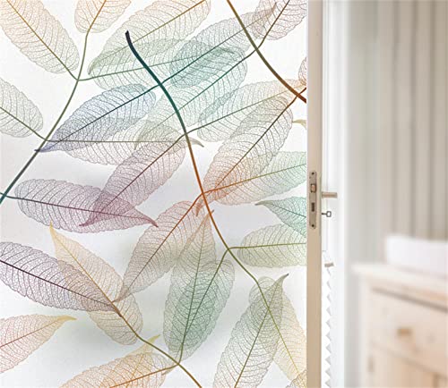 Blickdicht Sichtschutzfolie, Selbsthaftend Milchglasfolie Sonnenschutz Scheibenfolie, Fensterfolie statisch haftend Anti-UV, Für Zuhause Badzimmer Oder BüRo - Frische Blätter(60cmx200cm) Cover