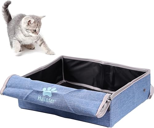 Caja de arena portátil de viaje para gatos con tapa, caja de arena plegable para automóvil y gato, impermeable y fácil de limpiar