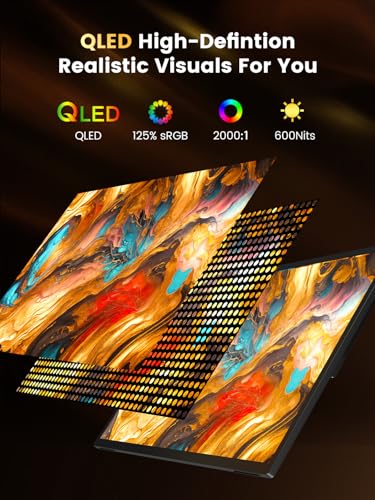 Image of UPERFECT QLED Portable Gaming Monitor 500Hz 24.5'' Monitor, FreeSync 0.1ms, 125%sRGB 2000:1 600Nits, Built-in Stand, Speaker and VESA Mountable DP1.4 USB C HDMI Second Screen for Laptop, Game Console