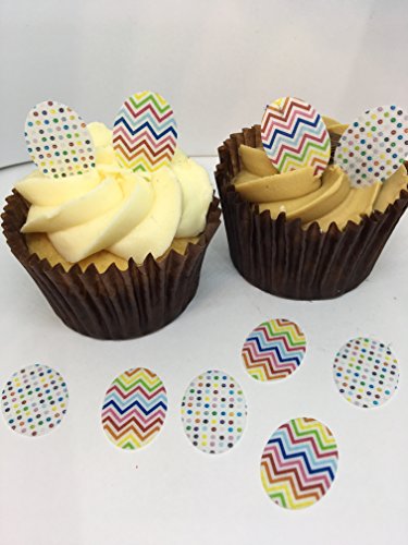 Lot de 50 décorations en papier comestible pour œufs de Pâques en 2 motifs - Idéal pour les cupcakes de Pâques et les décorations de table.