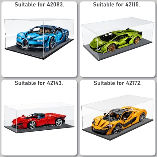 Image of Choowin Acrylic Display Case for Lego Car Display for Lego Porsche 911 McLaren P1 Ferrari SP3 Display Thickened Clear Acrylic Display Cases for Collectibles Assemble Dustproof Display Box(Black Base)