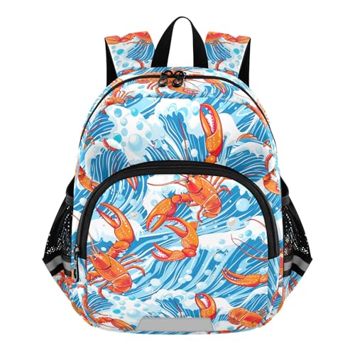 CHIFIGNO Mochila infantil para meninas e meninos, lagosta laranja, ondas do mar, mini mochilas pré-escolares