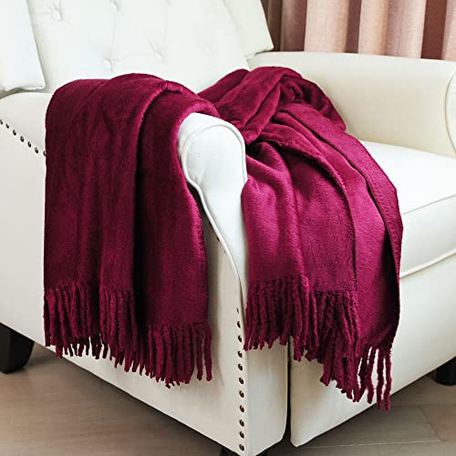 Cuddle Dreams Exclusive Mulberry Silk Throw Blanket With Fringe, Naturally Soft, Breathable (Burgundy) #TOP5