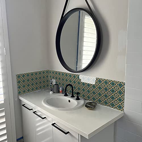 Image of WallDesign Blue Lemon Pansy Tile Sticker - 38.4 x 19.2 Inch Durable Surface Decoration Film for Kitchen, Cabinet, Table, Furniture, Wall, Bathroom, Door, Refurbishment