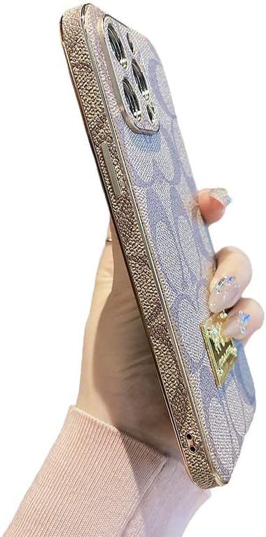 JIUDUIDODO Funda de piel de lujo para iPhone 12 Pro Max de 6.7 pulgadas con borde dorado, placa de identificación con purpurina, a prueba de golpes