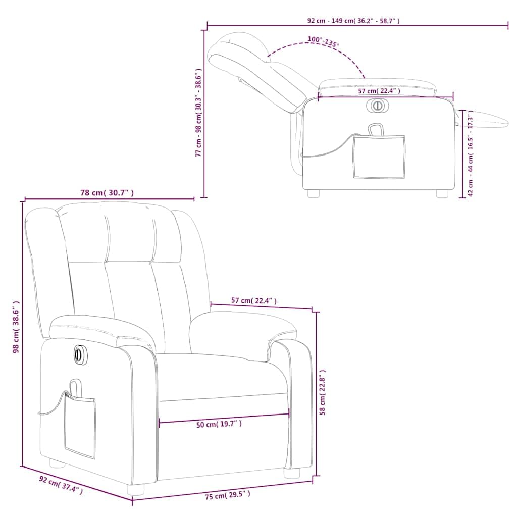 vidaXL Sillón de Masaje Reclinable Eléctrico, Silla con Respaldo, Sillón Orejero Ajustable, Asiento para Personas Mayores, Cuero Sintético Marrón
