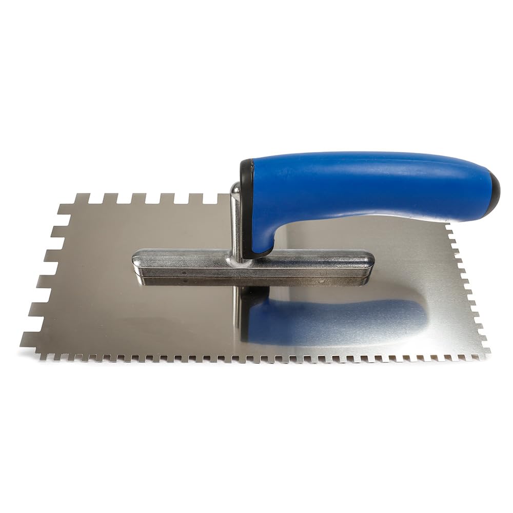 Karl Dahm Buttering-Floating Kelle, blau I Fliesen-Kelle mit 4 mm & 10 Zahnung I Glättkelle mit Softgriff I Leichtes Fliesen-Legen mit professionellem Fliesen-Werkzeug – 11563