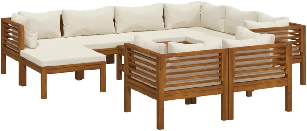 vidaXL Patio Lounge Set 10 Piece, Patio Furniture Set for Outdoor Garden, Sectional Sofa with Cushions, Corner Sofa, Retro Style, Solid Wood Acacia