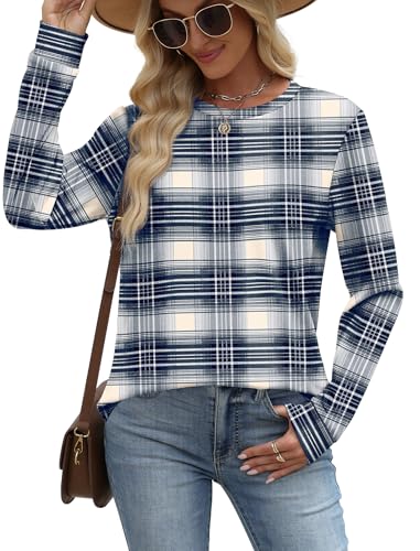 Image of WIHOLL Sweatshirt for Women Crewneck Long Sleeve Shirts Curved Hem Lightweight Sweaters Fall Clothes 2025